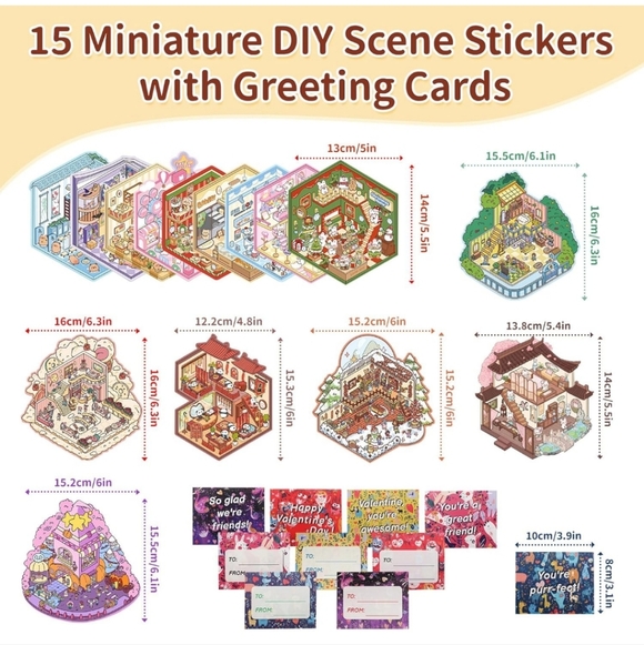 Valentine's Day Pop-Up Cards Set Valentines Day Gifts - 15 Sets 3D House Sticker - Picture 3 of 5